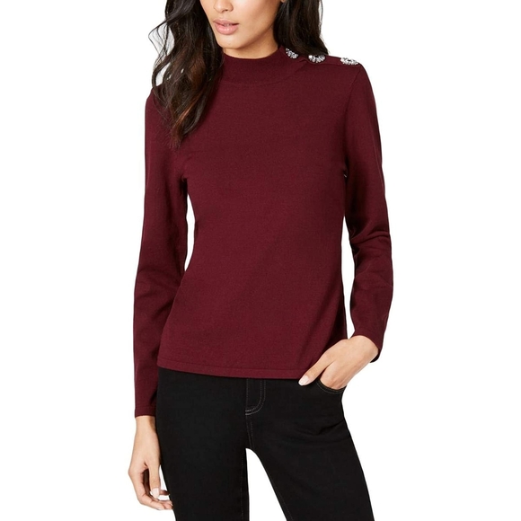 INC International Concepts Womens Embellished Mock Neck Sweater Size Large - Picture 1 of 2